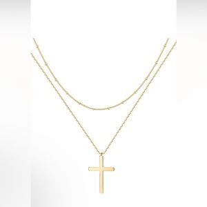 MEVECCO Layered Cross Necklace with 18k Plated Dainty Gold Choker